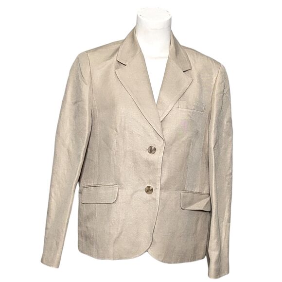 Talbots Petites Sz 16 Linen Silk Blend Lined Blazer Office Career Beige Business - Picture 1 of 9